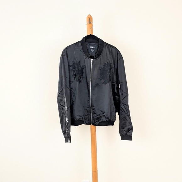 Lunik Embroidered Black Bomber Jacket - Picture 1 of 6
